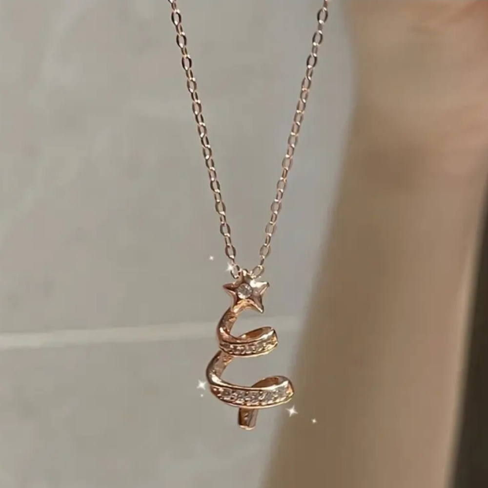 Rhinestone Christmas Tree Pendant Necklace - Picture 2 of 7